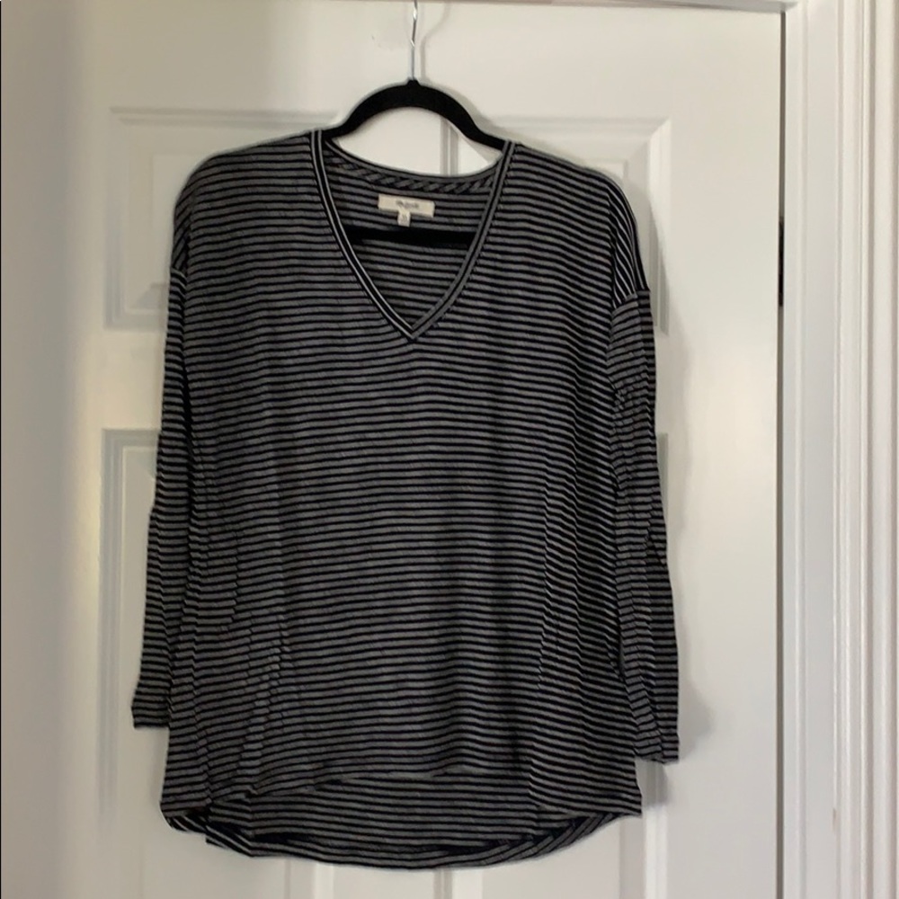 Madewell black grey striped tunic top